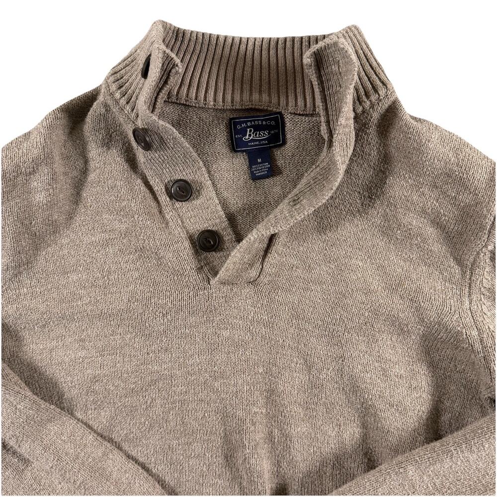 G.H. Bass & Co. Tan Waffle-Knit Henley Cotton Sweater Men's Size Medium M